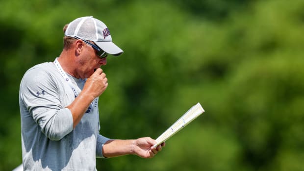 AUBURN, AL - August 03, 2023 - Auburn Head Coach Hugh Freeze during a Fall camp practice at the Woltosz Football Performance Center in Auburn, AL.